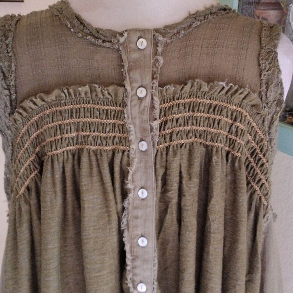 Free People Tribal Sage Green Top - Picture 7 of 11